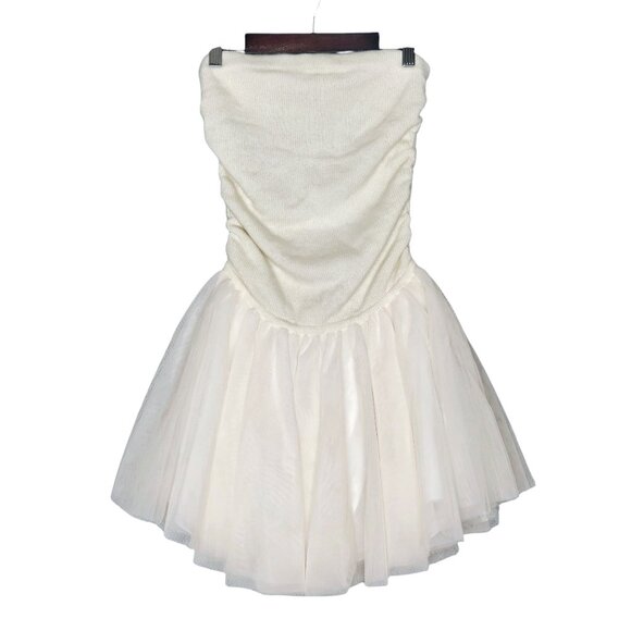 Reformation Sable Cream Cashmere Strapless Tutu‎ Tulle Mini Dress Size S - Picture 3 of 10